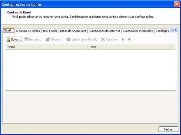 Configuração de E-mail (Microsoft Outlook 2010/2013) - NÃO RECOMENDADO