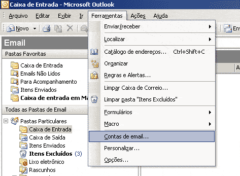 Configuração de E-mail (Microsoft Outlook 2003) - NÃO RECOMENDADO