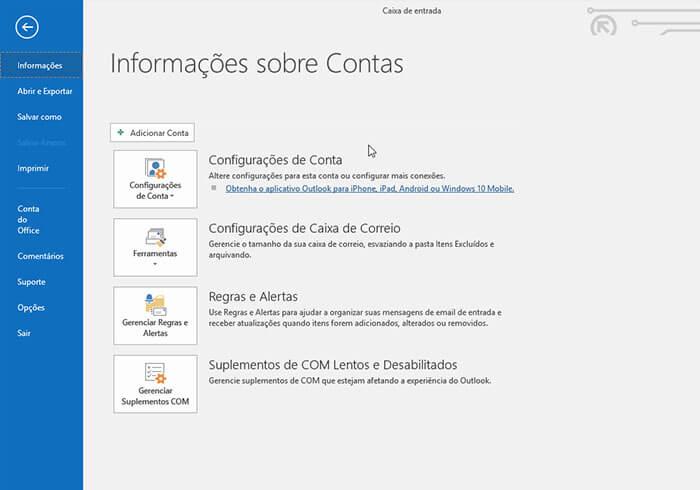 Configuração de E-mail (Microsoft Outlook 2016/Office 365)