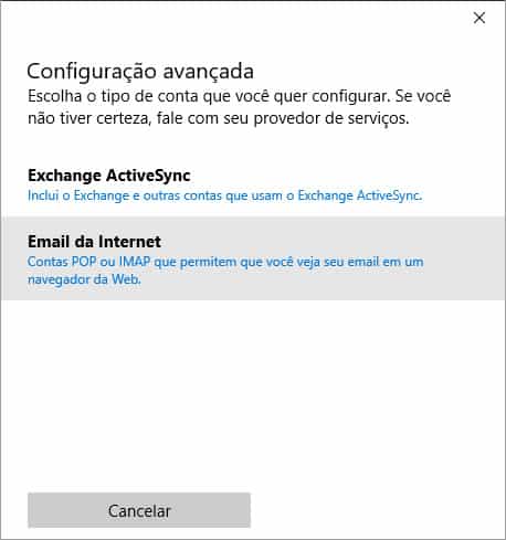 Configuração do App E-mail do Windows 10